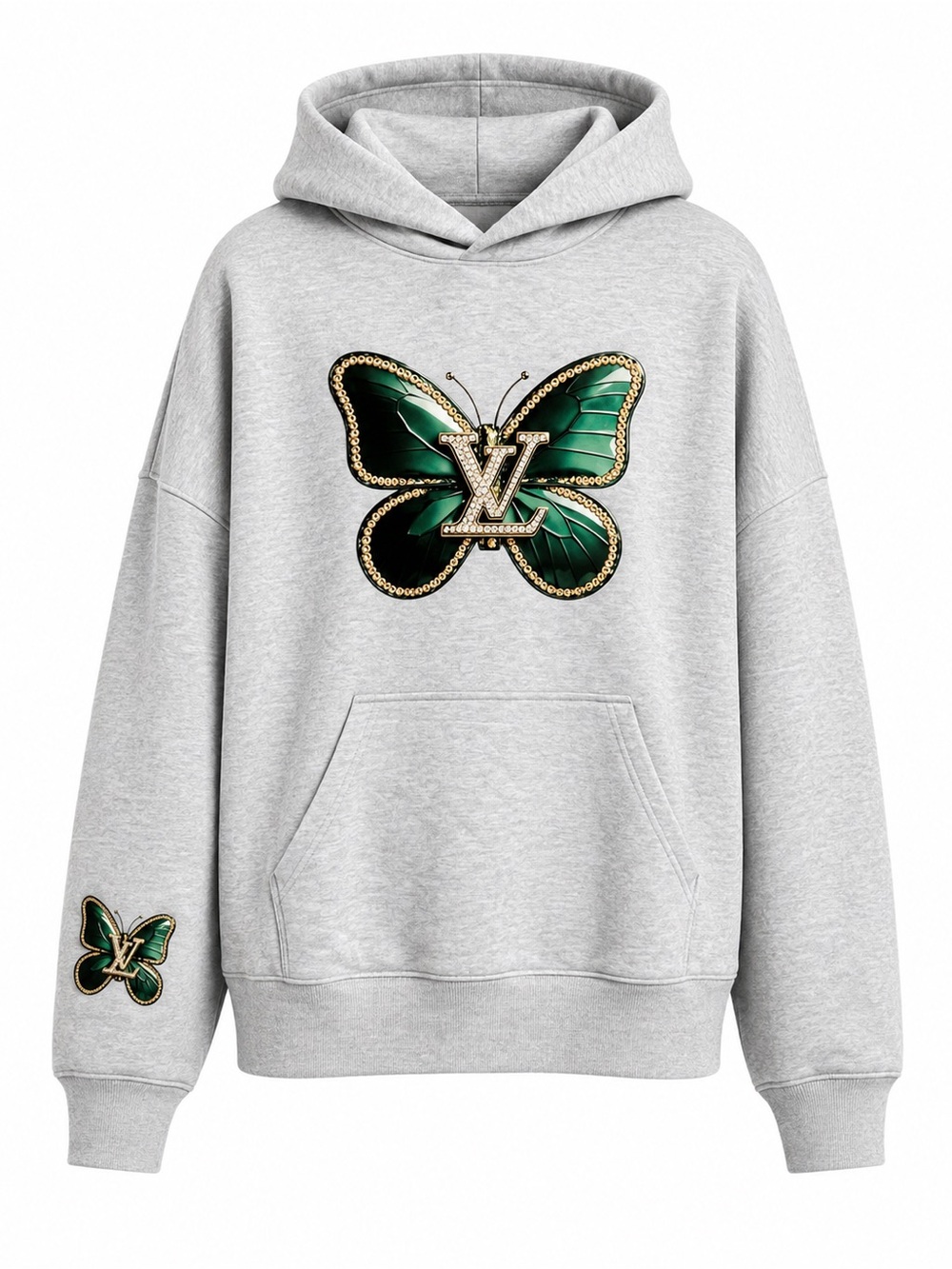 PLUS SIZE Gray Hoodie with Green Butterfly Logo